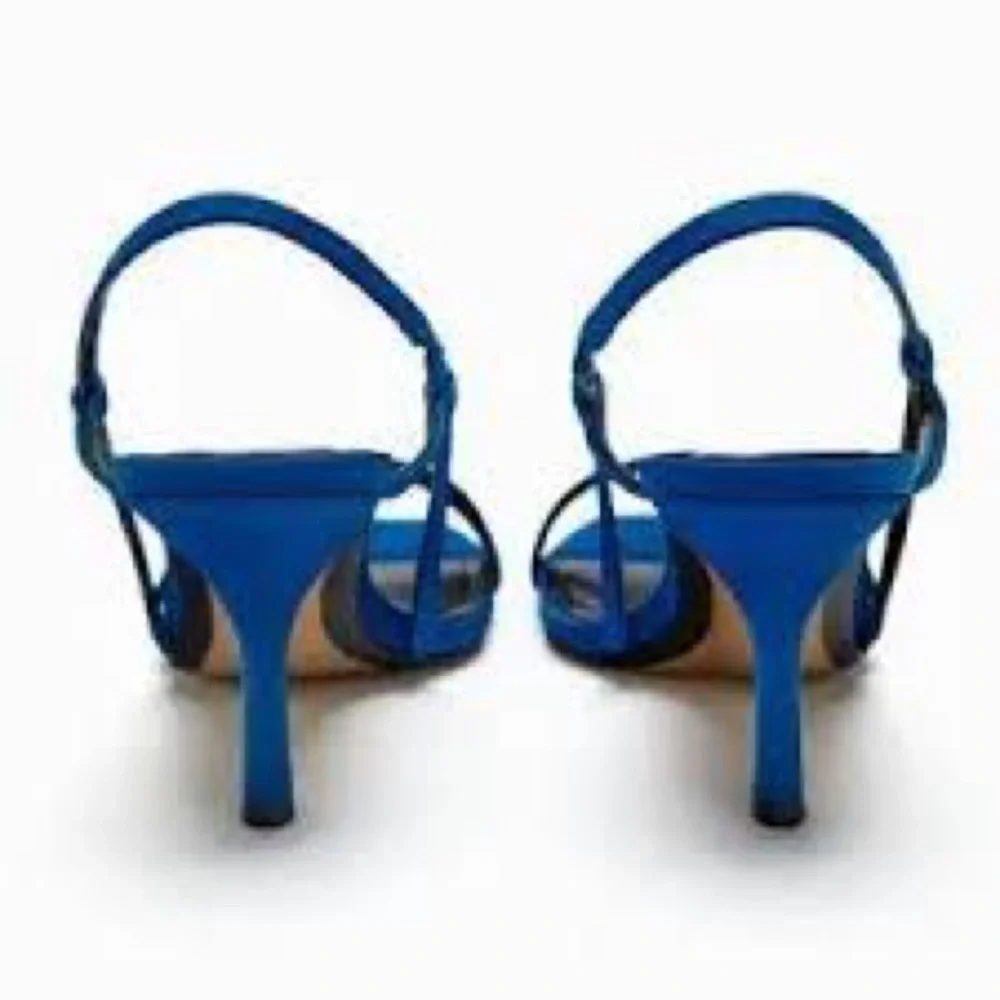 NWT. Zara Blue Strappy High Heel Sandals with Thin Straps. Size 6, 8. - Picture 5 of 8
